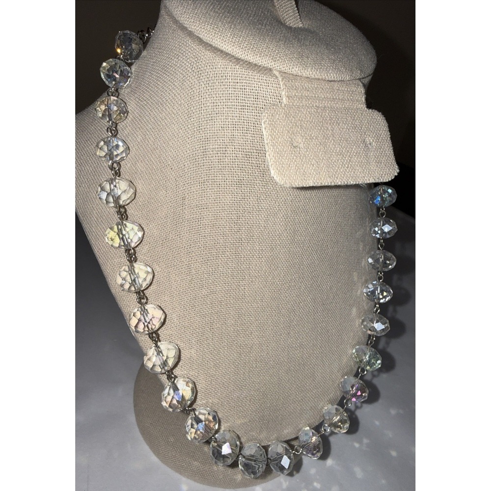Vintage Aurora Borealis Glass Crystal Beaded Necklace Faceted AB 18-21 inches - Picture 3 of 11